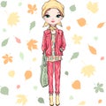 Vector fashion girl in autumn clothes Royalty Free Stock Photo