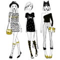 Vector beautiful fashionable girls. Cute girls set. Fashion mode