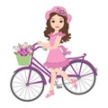Vector Beautiful Girl with Bicycle Royalty Free Stock Photo