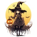 vector beautiful girl with pumpkins. creepy witch with jack o lanterns. a girl with hat vector illustration on white Royalty Free Stock Photo