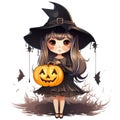 vector beautiful girl with pumpkins. creepy witch with jack o lanterns. a girl with hat vector illustration on white Royalty Free Stock Photo