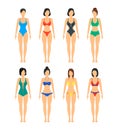 Vector Beautiful girls in Color Bathing Suits Set.