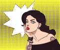 Vector beautiful gothic punk hipster girl in pop art style with tatoo and speech wow bubble. Eps 10 in many layers for Royalty Free Stock Photo