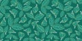 Vector beautiful green leaves flowers ornamental drawing seamless pattern design.