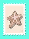 Vector beautiful hand drawn post stamp. Modern vector isolated post stamp design. Seashells and stars post stamp. Mail and post Royalty Free Stock Photo