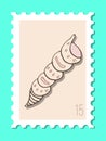 Vector beautiful hand drawn post stamp. Modern vector isolated post stamp design. Seashells and stars post stamp. Mail and post