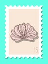 Vector beautiful hand drawn post stamp. Modern vector isolated post stamp design. Seashells and stars post stamp. Mail and post