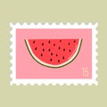 Vector beautiful hand drawn post stamp. Modern vector isolated post stamp design. watermelon icon, juicy watermelon slice Royalty Free Stock Photo