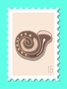 Vector beautiful hand drawn post stamp. Modern vector isolated post stamp design. Seashells and stars post stamp. Mail and post