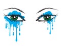 Crying eyes. Eyes with flowing mascara on isolated background.