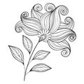 Vector Beautiful Monochrome Contour Flower