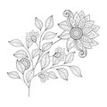 Vector Beautiful Monochrome Contour Flower