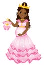 Vector Beautiful Pregnant African American Woman Dressed as Princess