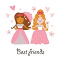 Vector beautiful princesses best friends Royalty Free Stock Photo