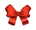 Vector beautiful realistic red bow. Silk style of elegance packing element. Can be use for decoration gifts, greetings Royalty Free Stock Photo