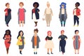 Vector Beautiful and stylish plus size, curvy fat women in fashionable casual clothes set isolated.