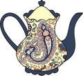 Vector beautiful teapot (cup of tea). Paisley elements. Royalty Free Stock Photo