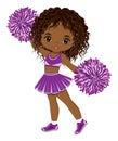 Cute African American Cheerleader Dancing with Pom Poms. Vector Black Cheerleader Royalty Free Stock Photo