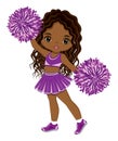Cute African American Cheerleader Dancing with Pom Poms. Vector Black Cheerleader Royalty Free Stock Photo