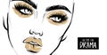 Vector beautiful woman face. Girl portrait with long black lashes, brows, golden makeup, plump lips.