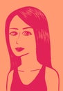 vector beautiful woman painted in pink strokes on orange background sketch