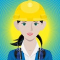 Woman wearing safety helmet and ear muff