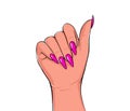 Vector Beautiful woman's hands with pink nails. Stylish trendy female manicure. Design for Beauty salon Royalty Free Stock Photo