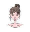 Vector, beautiful young girl model, cartoon, beautiful women face, sketch drawing, for cosmetics, spa, beauty Royalty Free Stock Photo