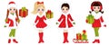 Vector Beautiful Young Girls with Christmas Gifts Royalty Free Stock Photo