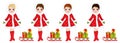 Vector Beautiful Young Girls with Sledges and Christmas Gifts Royalty Free Stock Photo