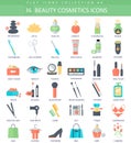 Vector beauty and cosmetics color flat icon set. Elegant style design.