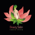 Vector, Beauty logo, girl in flower emblem. Beauty salon, spa treatments or yoga club