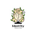 Vector beauty logo, Woman with flowers and leaves in hair. Royalty Free Stock Photo