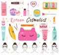 Vector beauty set. Makeup cosmetics tools and Korean cosmetics. Beauty products collection Royalty Free Stock Photo