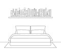 Vector bedroom in outline style. Stroke