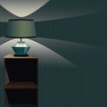 Vector bedside table wiht Night Lamp and Light . Blue background. Format eps10.