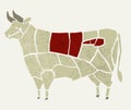 Vector beef meat poster with bull silhouette