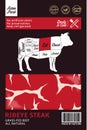 Vector beef packaging with beef cuts diagram