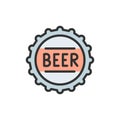 Vector beer bottle cap flat color line icon. Royalty Free Stock Photo