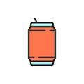 Vector beer can, tin, garbage flat color line icon.