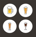 Vector beer icons set. Line icons of alcohol drinks for bar or pub. Different types of beer in glasses Royalty Free Stock Photo