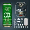 Vector beer label. Aluminium can mockup. Beer icons, badges, insignia Royalty Free Stock Photo