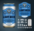 Vector beer label. Aluminium can mockup. Beer icons, badges, insignia