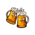 Vector Beer Mugs with Funny Faces Isolated, Cheers. Royalty Free Stock Photo