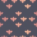 Vector Bees with Rose Gold Foil effect seamless pattern background.