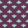 Vector Bees Shapes on Plum Purple seamless pattern background.