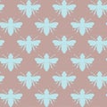 Vector Bees Shapes in Retro Powder Blue and Cocoa seamless pattern background.