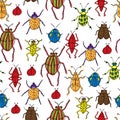 Vector beetles and bugs seamless repeat pattern design background. Digital Textile Print