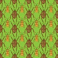 Vector beetles and bugs seamless repeat pattern design background. Digital Textile Print Royalty Free Stock Photo