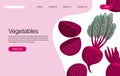 Vector beets landing page template with text space. Beetroot cartoon illustration.